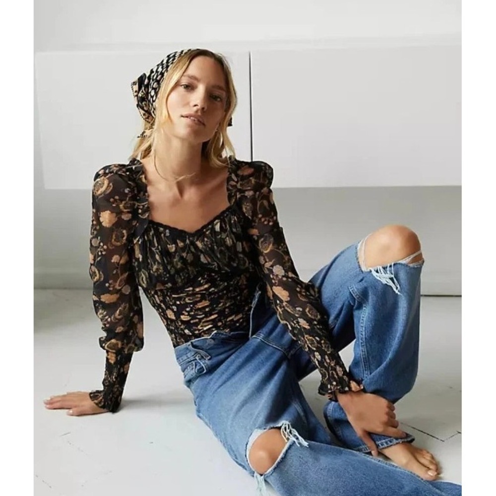 NWT Intimately Free People Sexy Bodysuit Floral Black Retail $128 SZ XS #1002